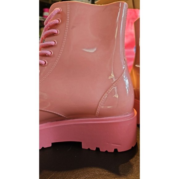 BNWoT NEVER WORN Chunky Pink platform LaceUp Boots Wellies Rubber Platform Shoes - Picture 8 of 14